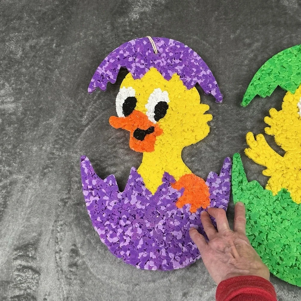 Vtg Melted Plastic Popcorn Easter Decoration Lot of 2 Easter Egg Chicks